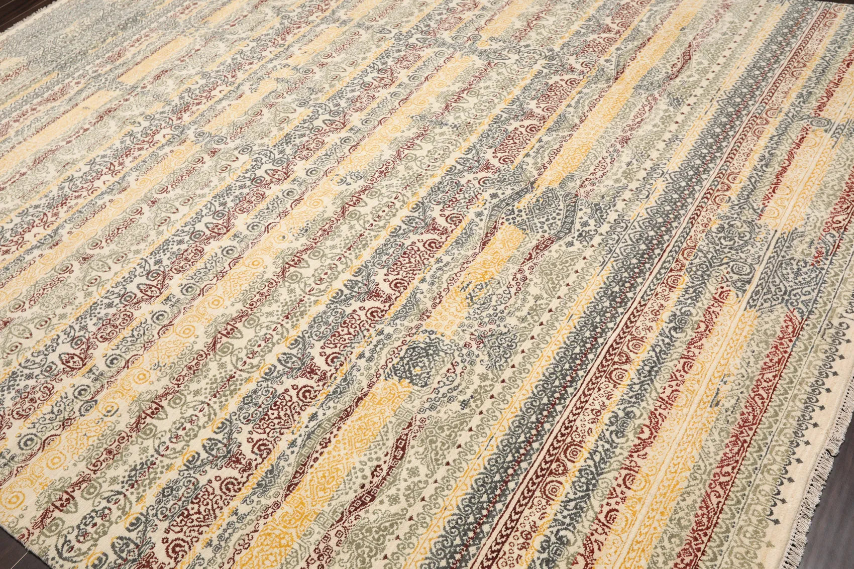 8x10 Ivory, Blue Hand Knotted 100% Wool Peshawar Transitional Oriental Area Rug-2