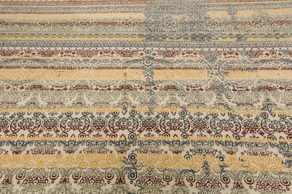 8x10 Ivory, Blue Hand Knotted 100% Wool Peshawar Transitional Oriental Area Rug-4