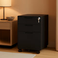 3 Drawer Mobile File Cabinet With Lock In Black Metal Under Desk Organizer For Letters Legal A4