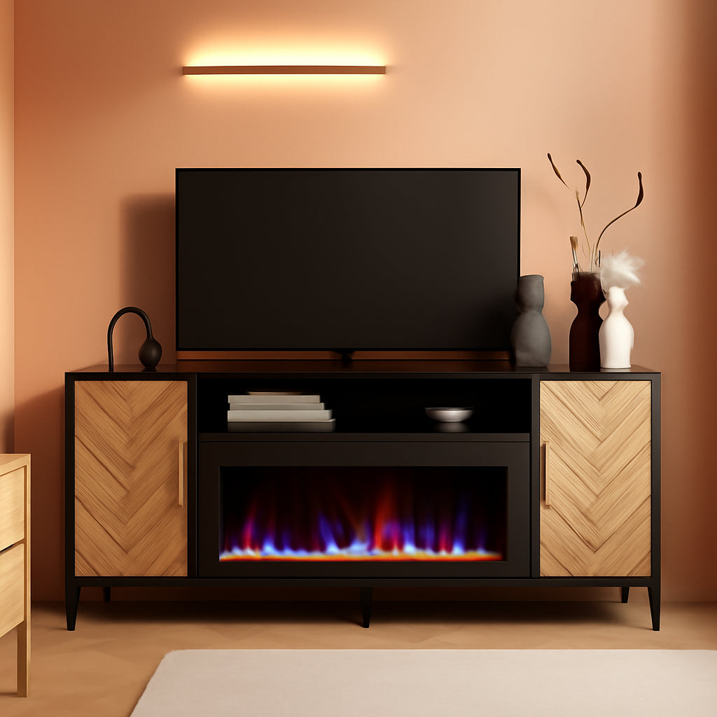 68 Inch TV Stand With 36 Inch Electric Fireplace Heater