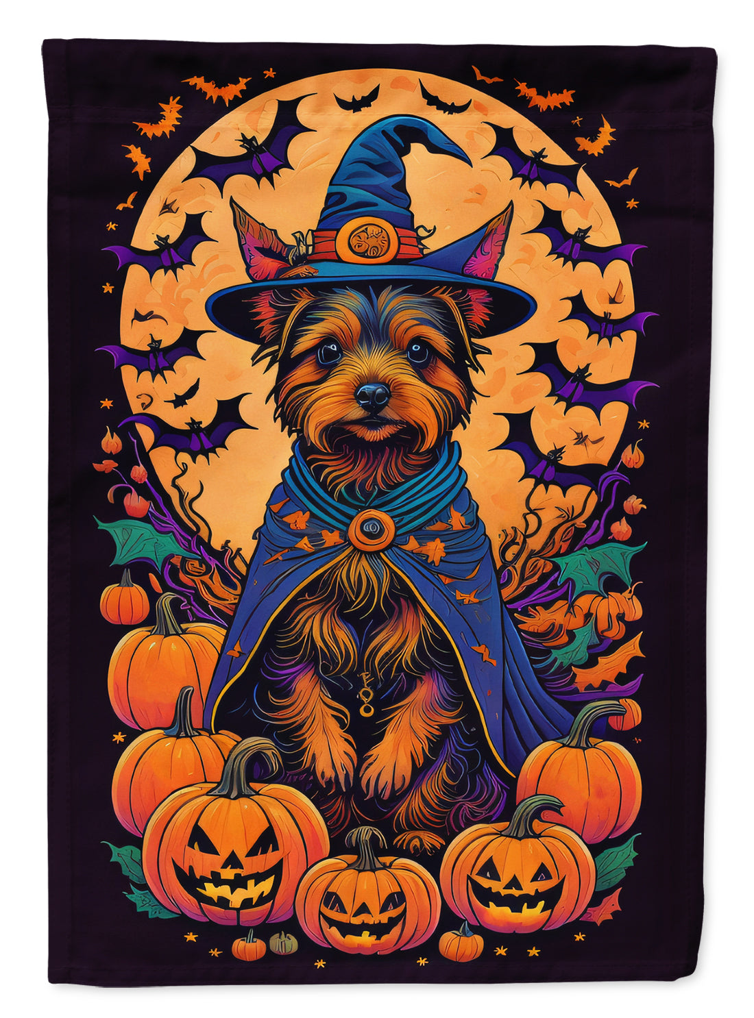 Australian Terrier Witchy Halloween House Flag-0