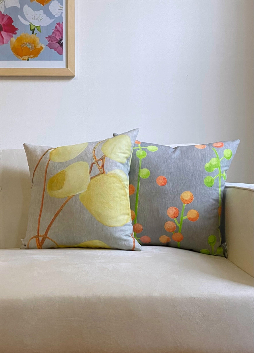 Throw Pillow: Milkweed on Pale Grey