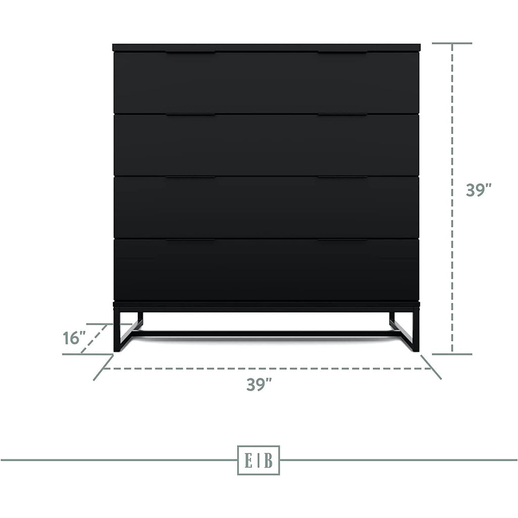 Black Modern Four Drawer Dresser Storage Chest For Bedroom