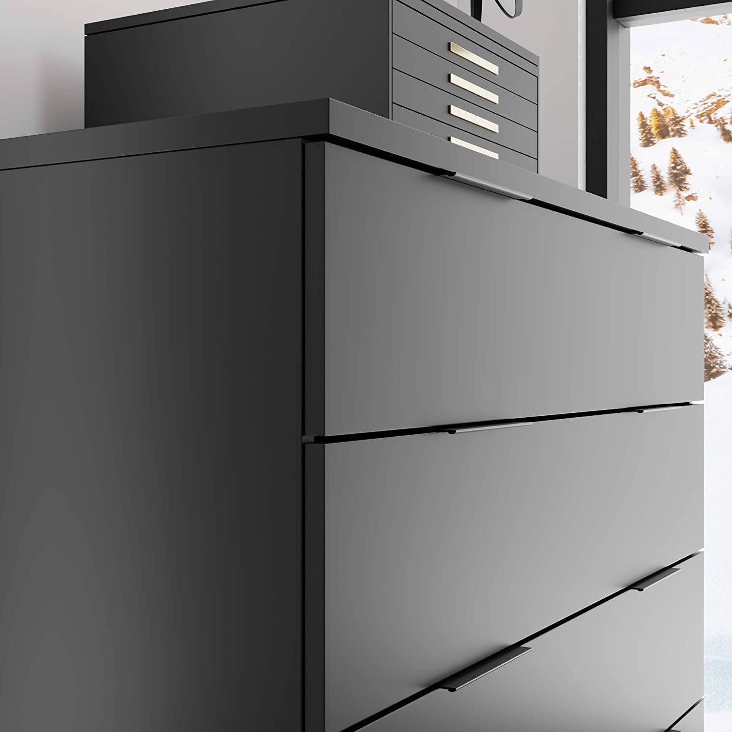 Black Modern Four Drawer Dresser Storage Chest For Bedroom