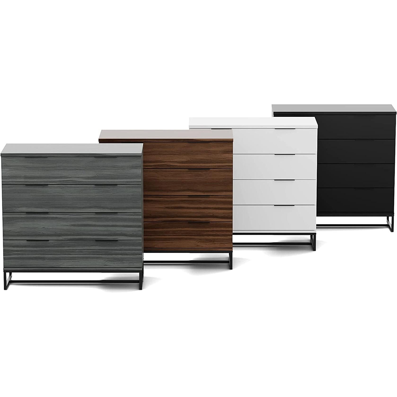 Black Modern Four Drawer Dresser Storage Chest For Bedroom