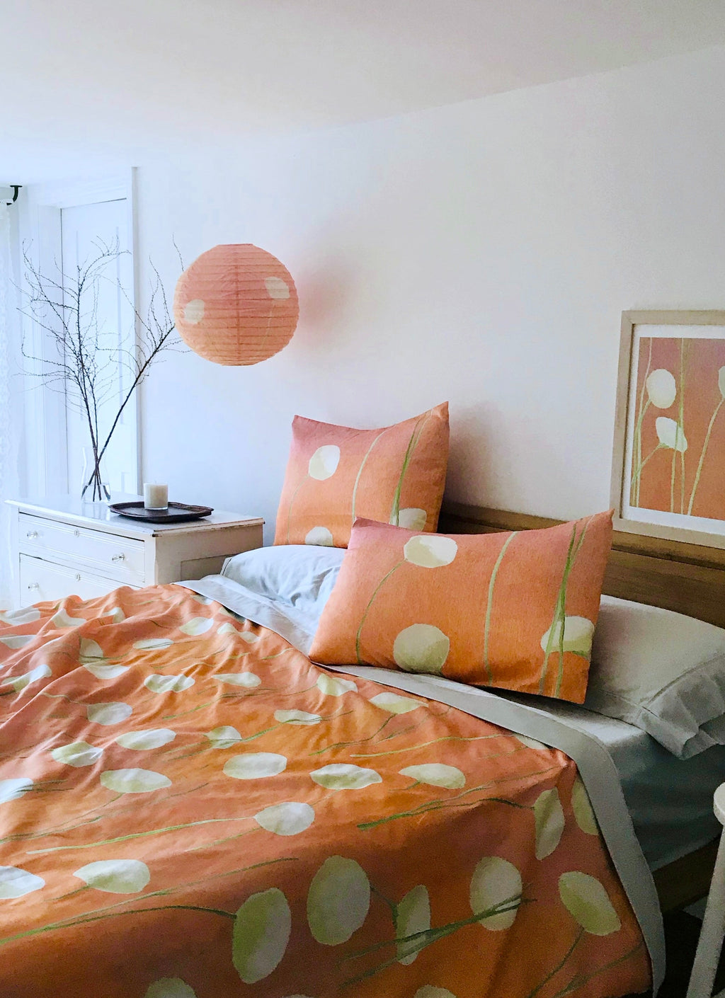 Duvet Cover: Cream Flowers on Orange