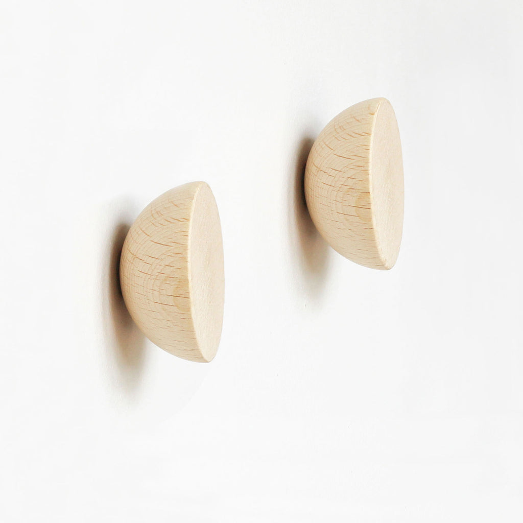 Round Beech Wood Coat Hook/Knob - Set of 2