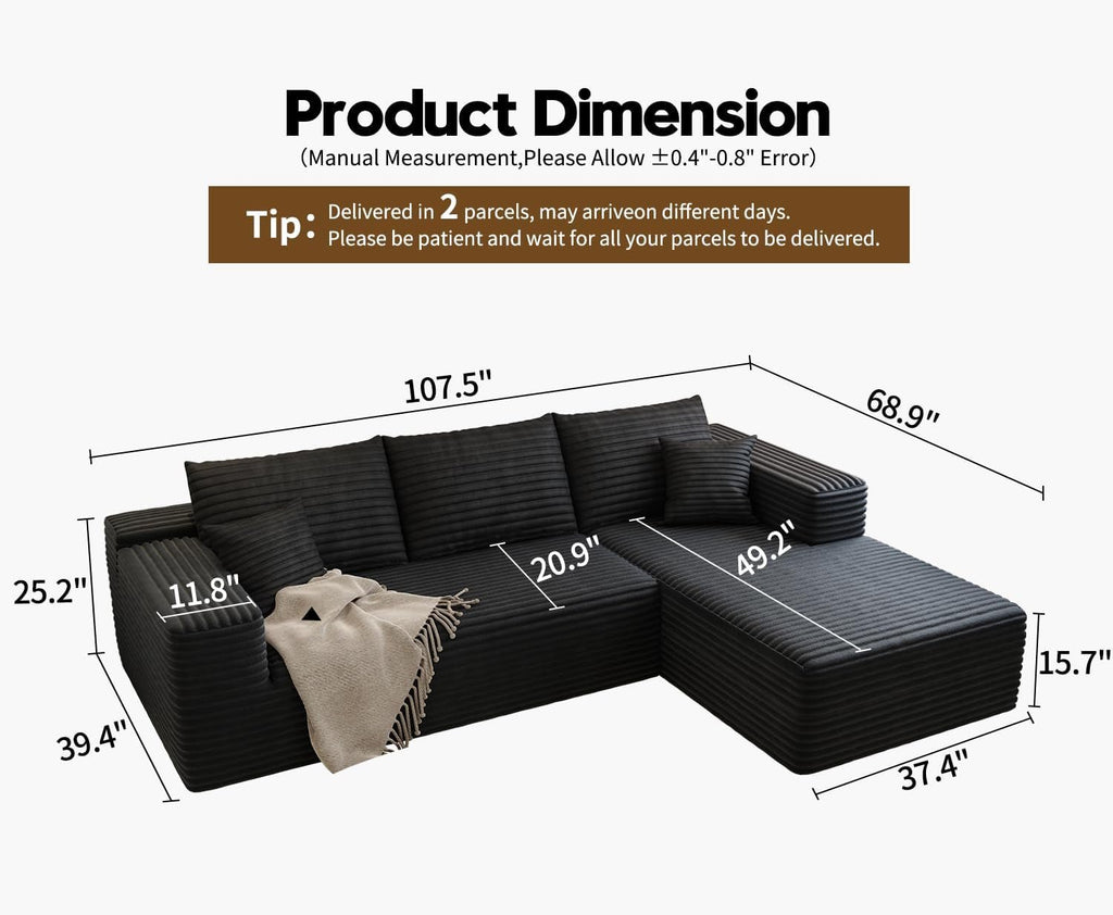 Modern 107.5 Inch Cloud Sectional Sofa With Chaise