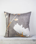 Cotton Sateen Throw Pillow: Big White Flower on Medium Grey
