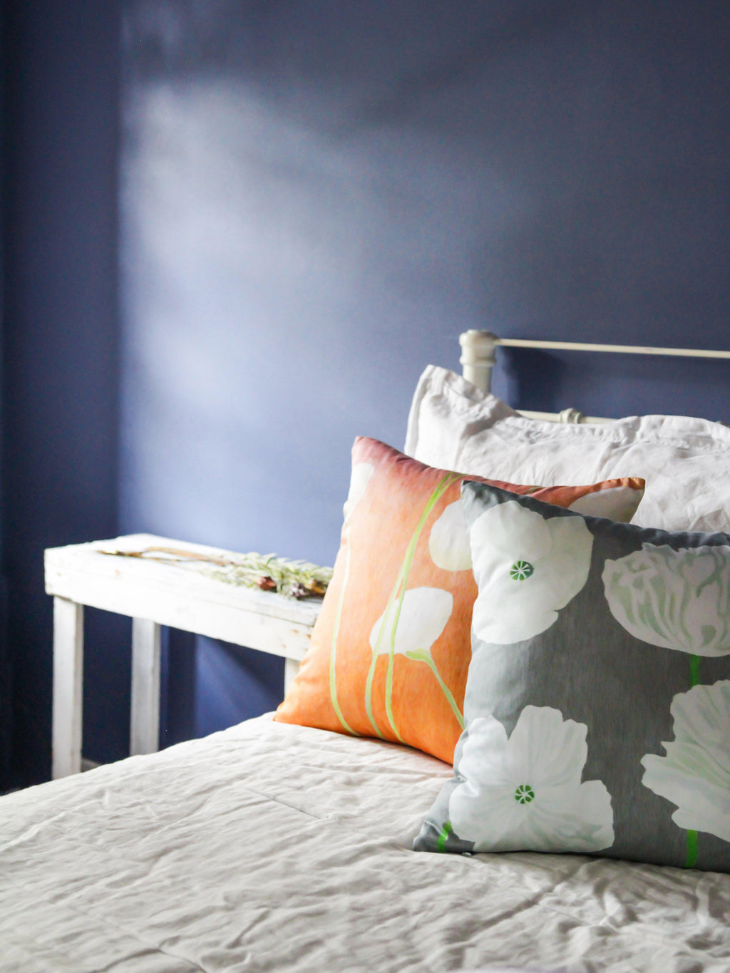 Throw Pillow: Cream Flowers on Orange