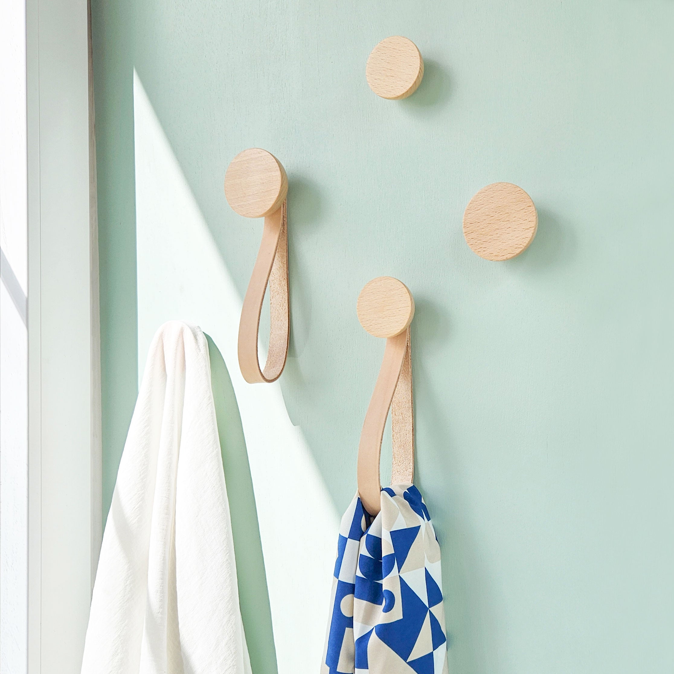 Beech Wood Hook + Leather Accessory Strap - Set of 2